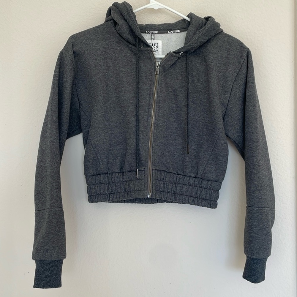 Gray Cropped Hoodie Sweatshirt
